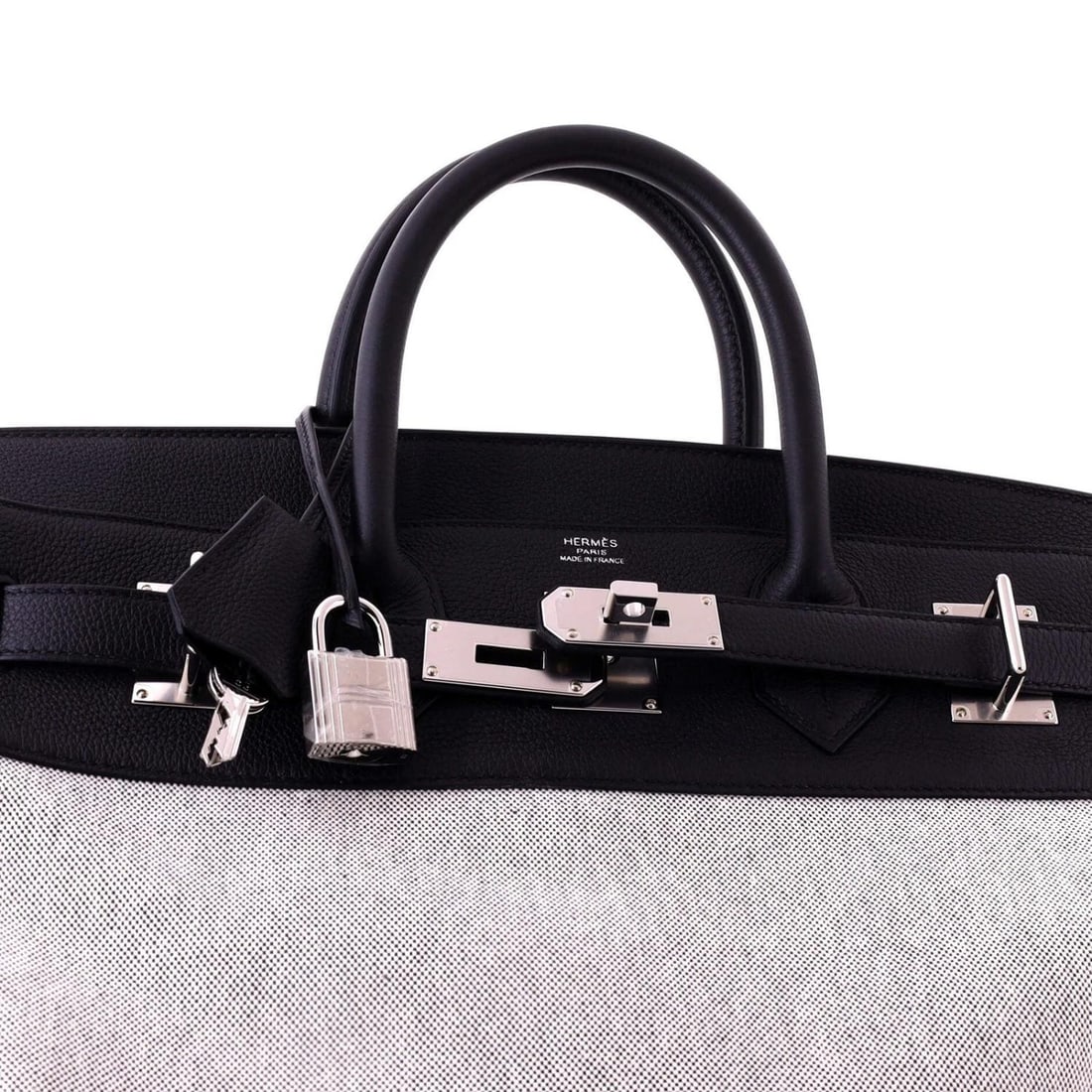 Hermes HAC Birkin Bag Criss Cross Toile and Black Evercolor with Palladium - 6