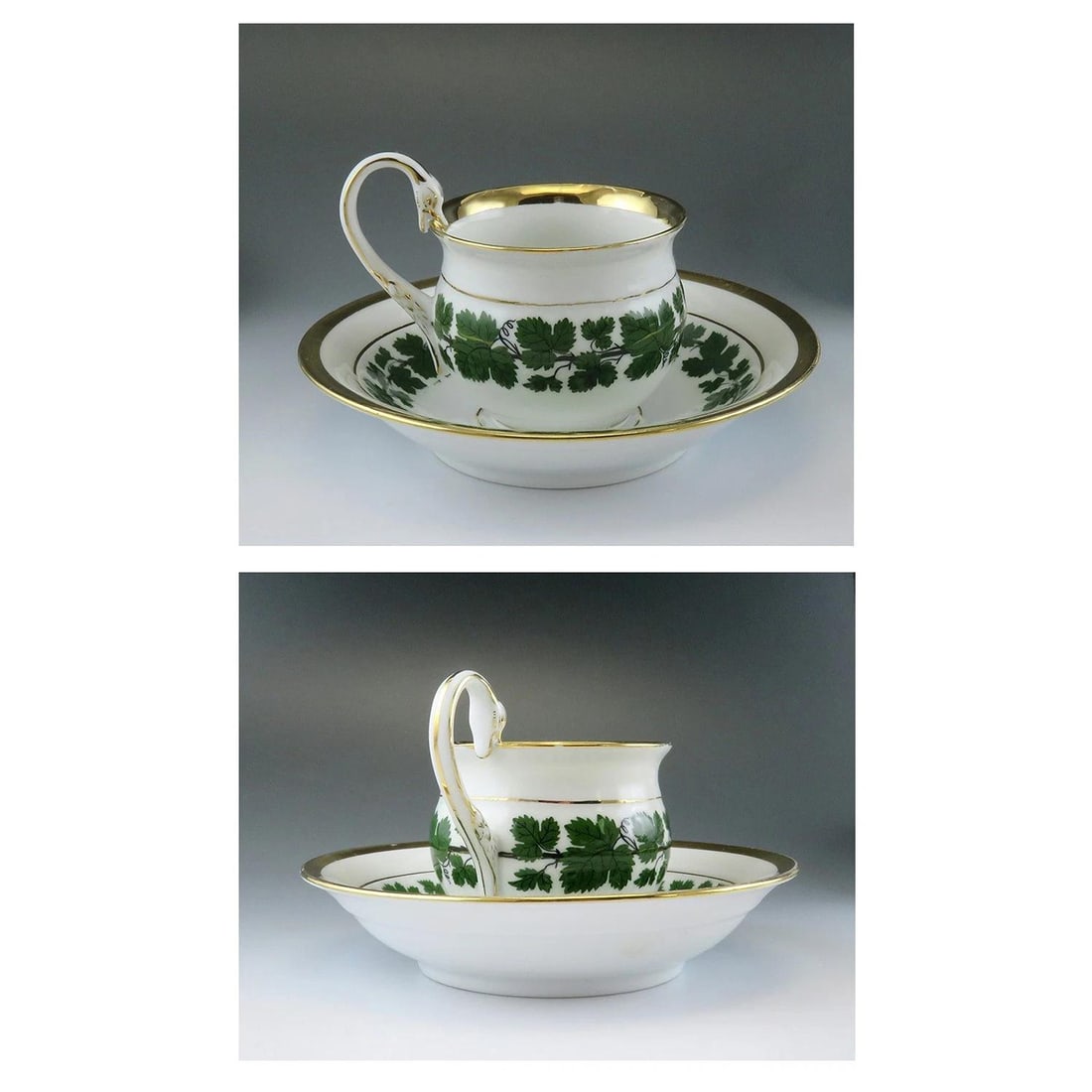 Fantastic 17pc Meissen Full Green Vine Gilt Tea Coffee Cup and Saucer Set - 5