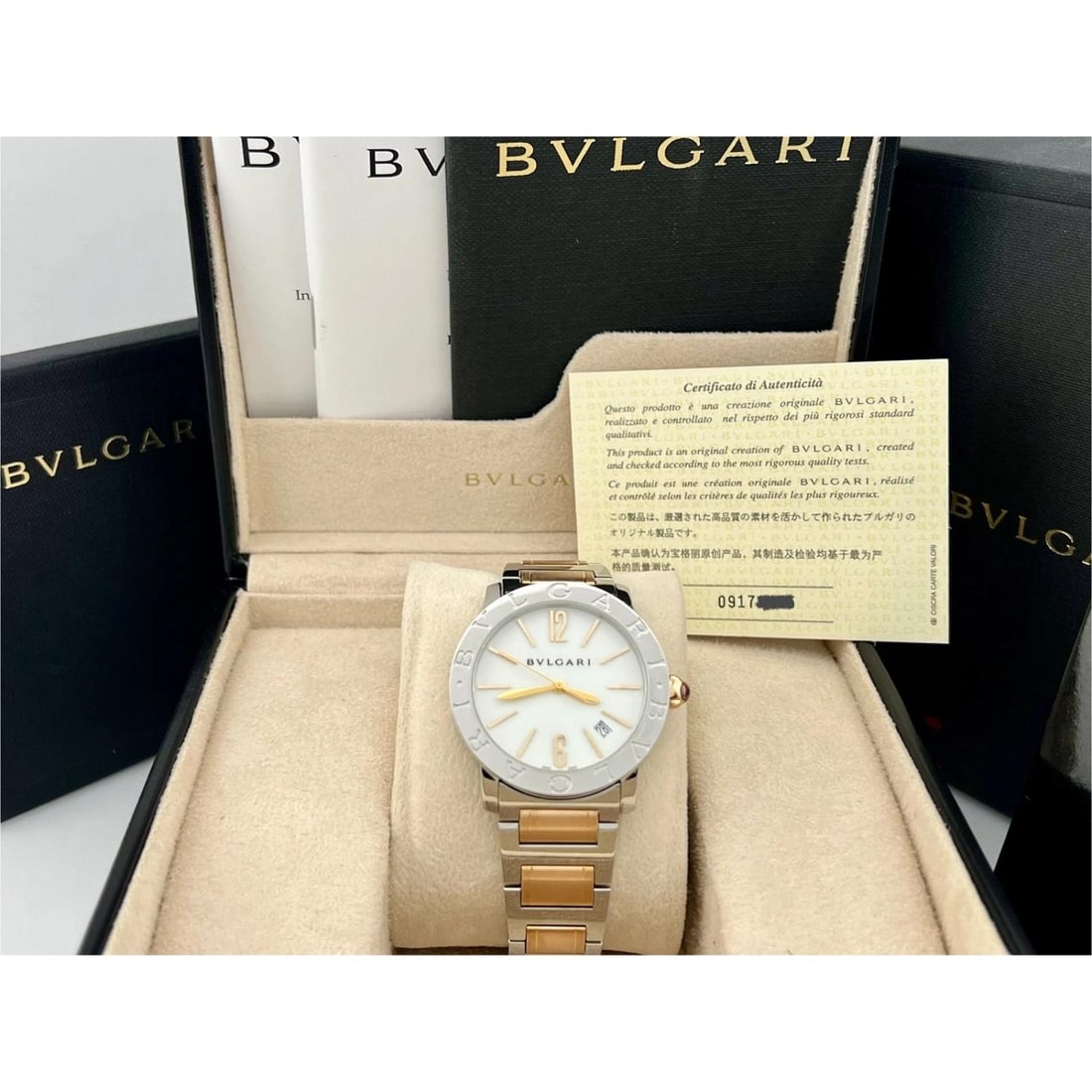 BVLGARI Bulgari 102266 37mm White Dial 18K Rose Gold Stainless Steel Box Paper: Condition: Pre-owned - Excellent,Bezel Color: Silver,Movement: Mechanical (Automatic),Seller Warranty: Yes,Year Manufactured: 2010-2019,With Papers: Yes,Reference Number: 102266,Band/Strap: Bracelet,B