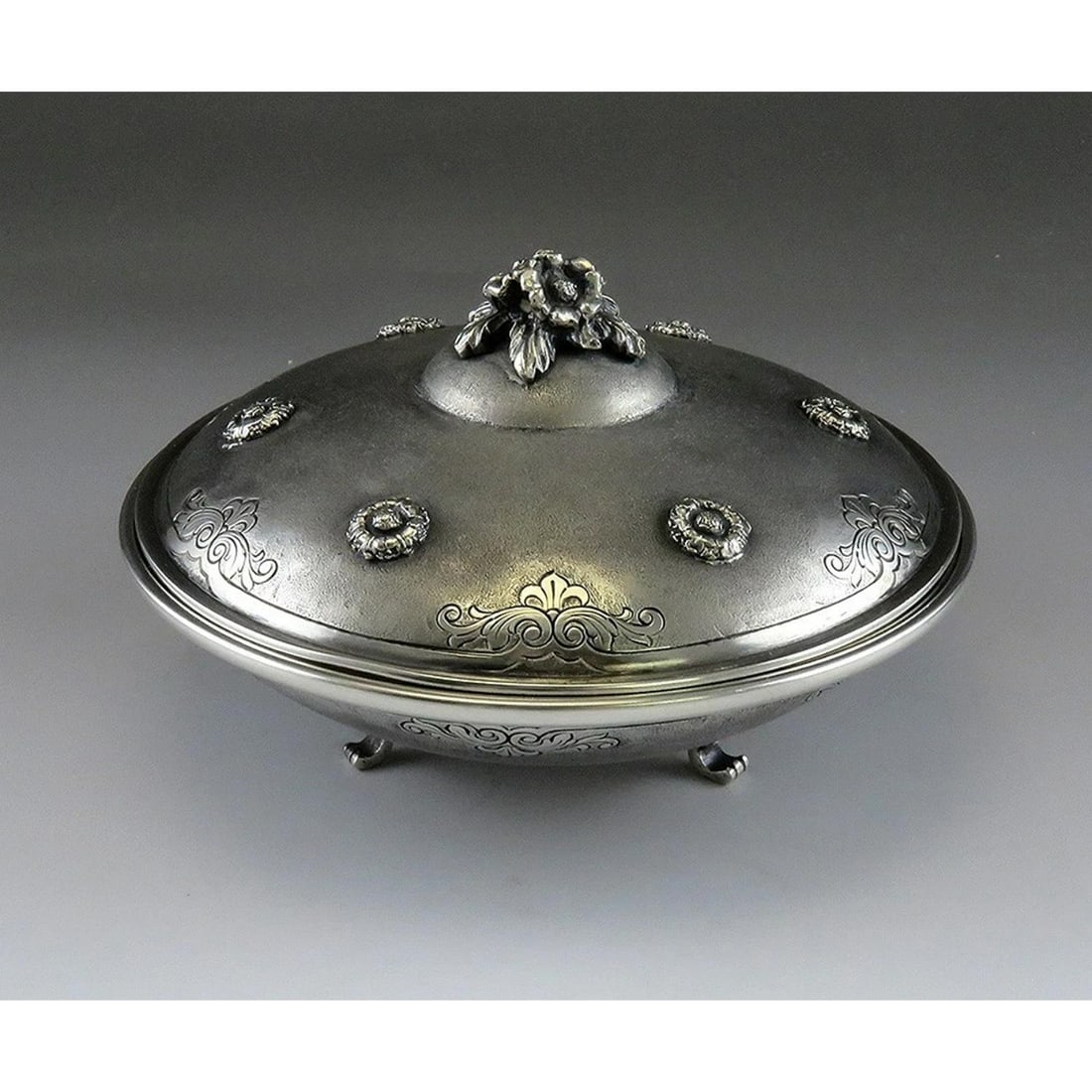 Vintage Italian Matte Silver Flying Saucer Shaped Flower Sugar Dish Covered Bowl (1 of 9)