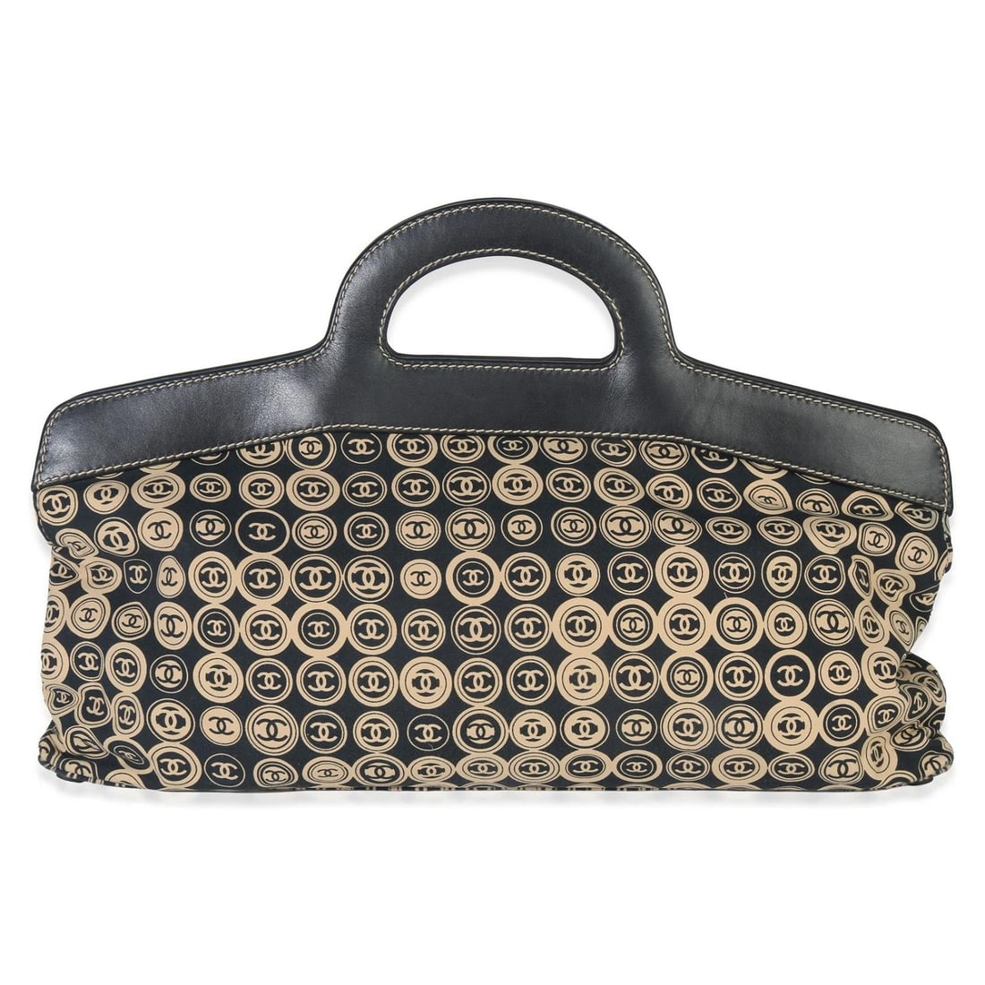 Chanel Beige Black Jersey Coco Mark Allover Handle Bag: Condition: Pre-owned - Good,Country of Origin: Italy,Dimensions: 17.75 x 8 x 2.5,Handbag Accessories: Dustbag;Care Booklet;Authenticity Card,Bag Width: 17.75 in,Bag Depth: 2.5 in,Bag Height: 8