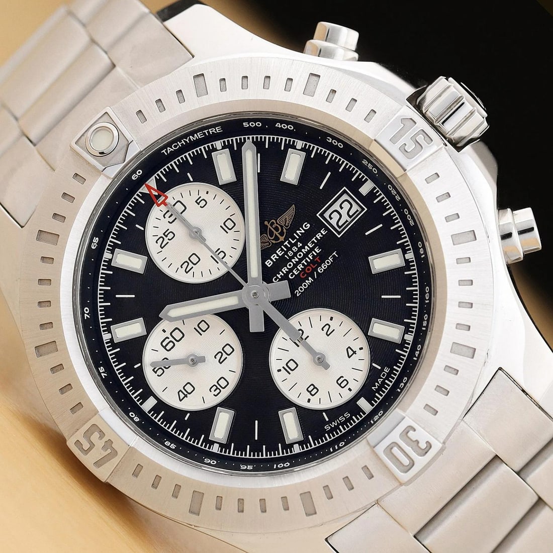 2017 CARD BREITLING MENS COLT A13388 BLACK DIAL STAINLESS STEEL 44MM WATCH (1 of 15)