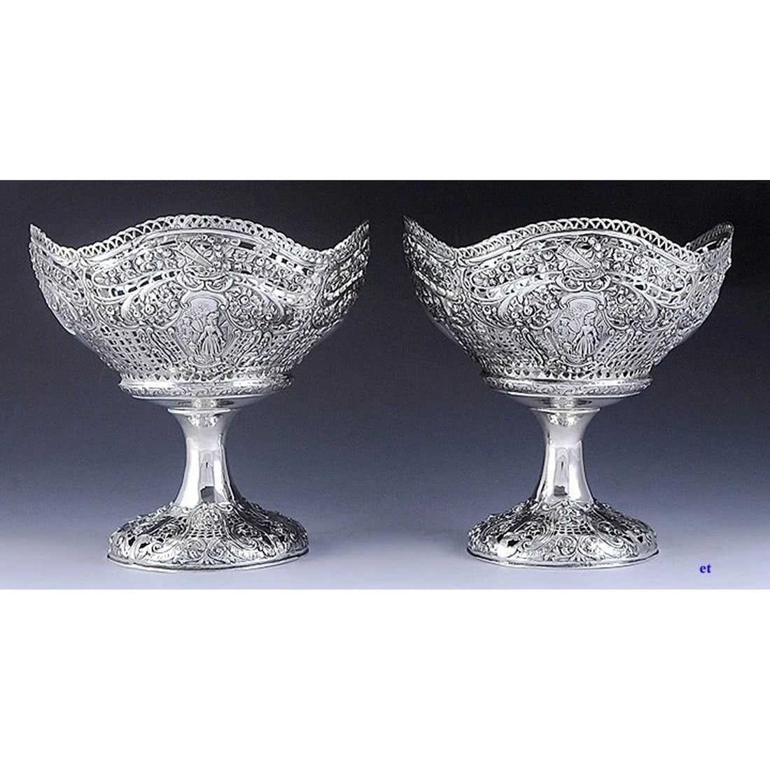 Pretty Pair c1890 Rococo German Silver openwork Pedestal Dishes (1 of 8)