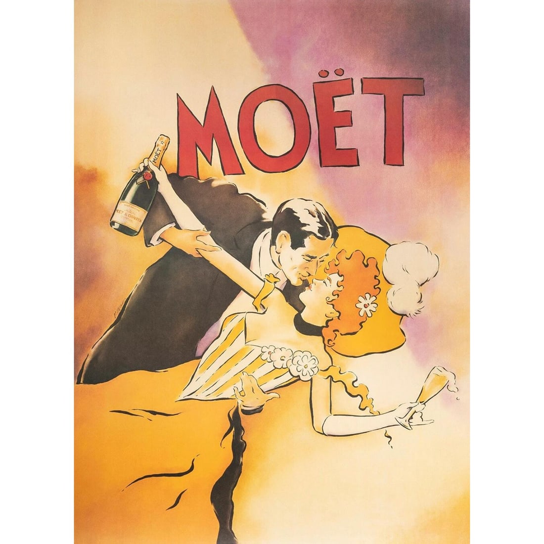 Original Vintage Poster - McIndoe - Moet Champagne - Couple - Dance- Bottle 1986 (1 of 4)
