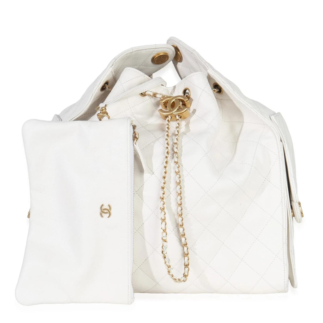 Chanel White Quilted Caviar Large Chanel 25 Hobo Handbag - 2