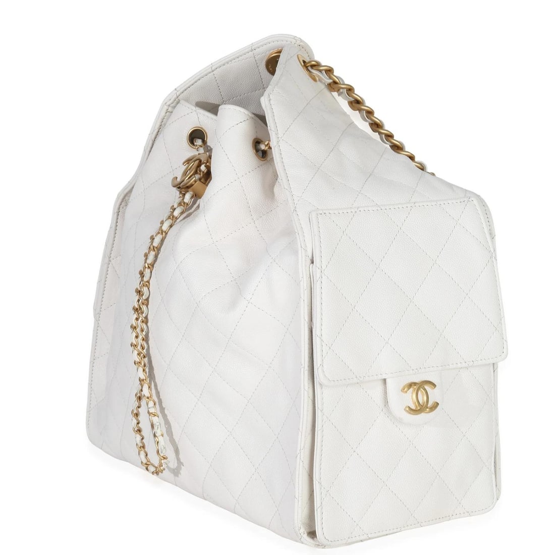 Chanel White Quilted Caviar Large Chanel 25 Hobo Handbag - 3