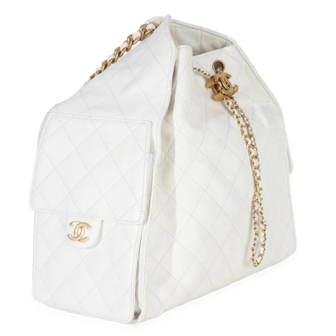 Chanel White Quilted Caviar Large Chanel 25 Hobo Handbag - 4
