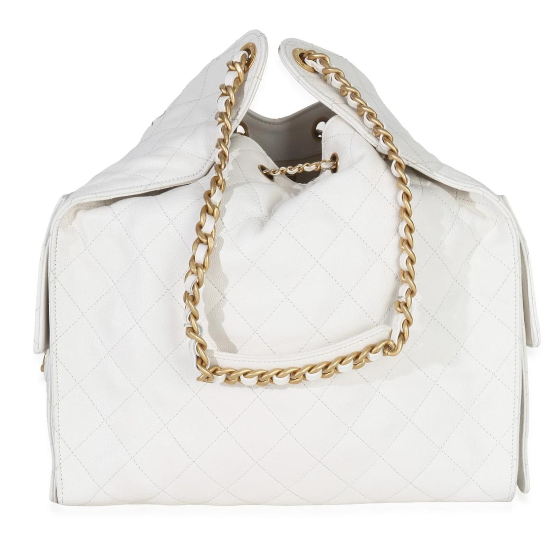 Chanel White Quilted Caviar Large Chanel 25 Hobo Handbag - 5