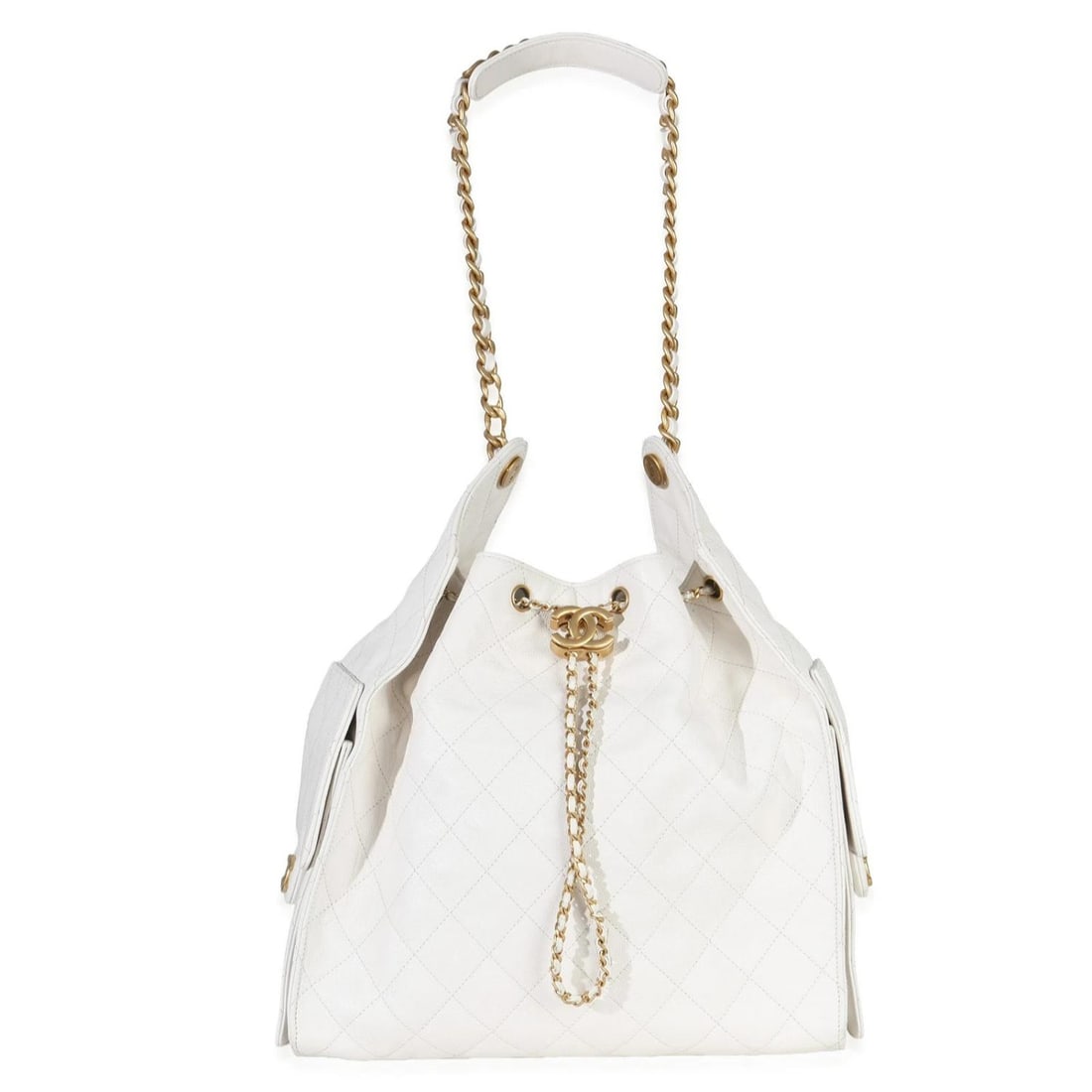 Chanel White Quilted Caviar Large Chanel 25 Hobo Handbag - 6