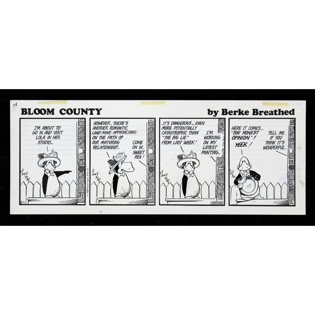 BLOOM COUNTY 1987 RARE ORIGINAL COMIC STRIP ART OPUS PENGUIN BERKE BREATHED: Year of Production: 1987,Country of Origin: United States This is genuine BLOOM COUNTY comic strip art from 1987. Measures 6 5/8" x 17 1/8". Extremely rare. Very few original Bloom County strips