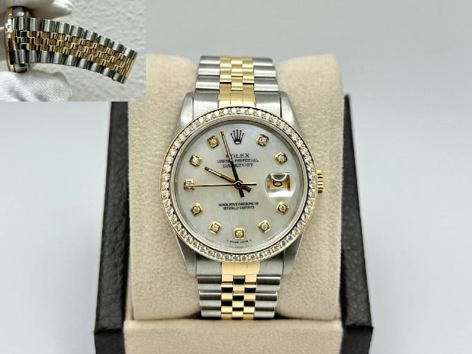 Rolex Datejust 16233 36mm MOP Diamond Dial Diamond Bezel 18K Yellow Gold Steel (1 of 9)