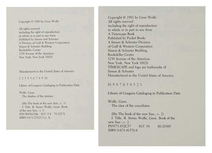 Gene Wolfe / Book of the New Sun The Shadow of the Torturer The Claw Signed 1st - 14