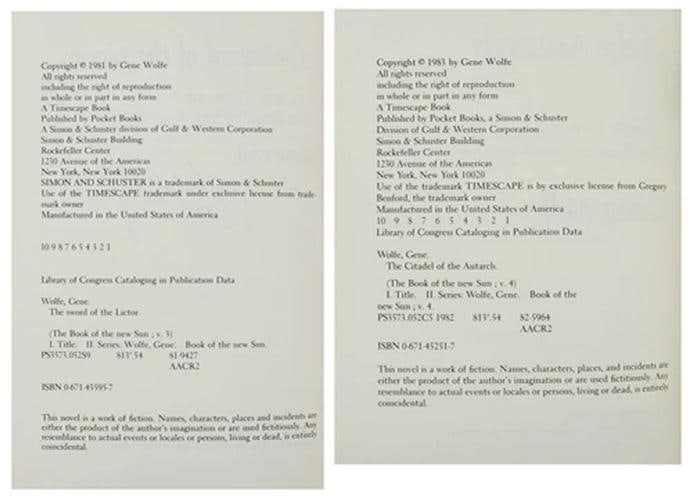 Gene Wolfe / Book of the New Sun The Shadow of the Torturer The Claw Signed 1st - 15