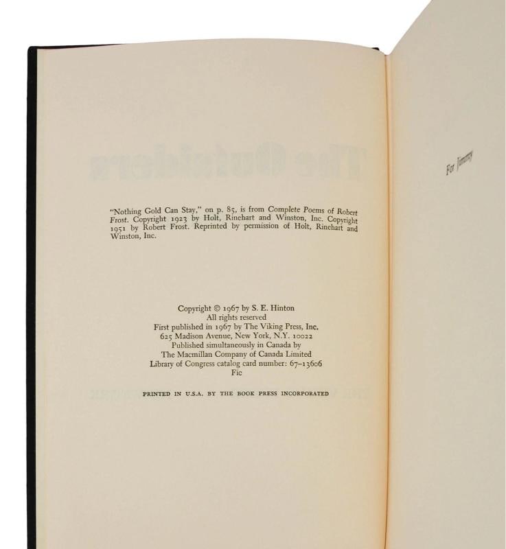 The Outsiders ~ by S. E. HINTON ~ First Edition ~ 1st Printing ~ 1967 - 5