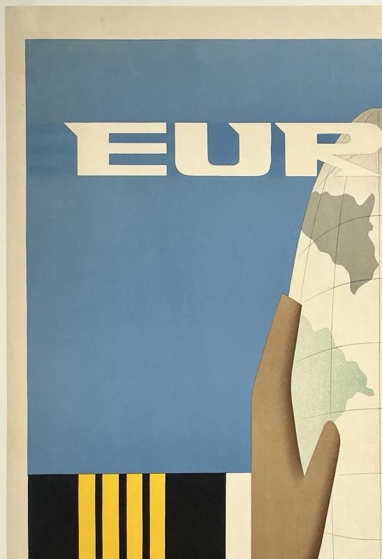 Original Vintage Poster EUROPE PAN AM New York Airline Travel Tourism LINEN - 2