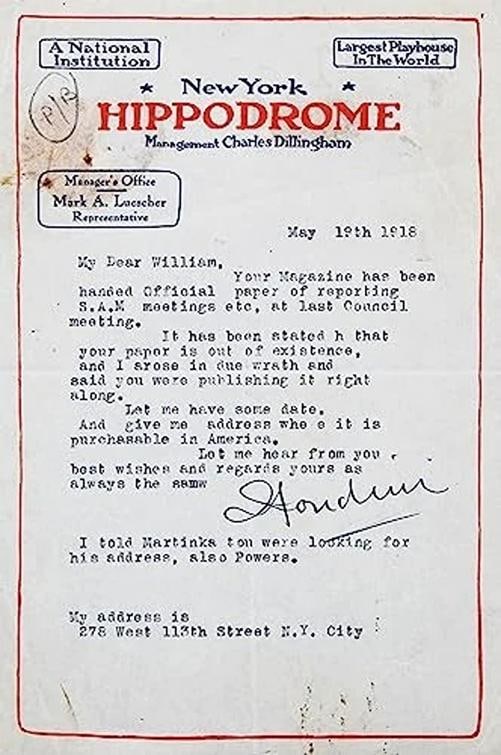 Harry Houdini Signed 5.5x8.5 Letter Dated 5/19/1918 (BECKETT LOA) - 5