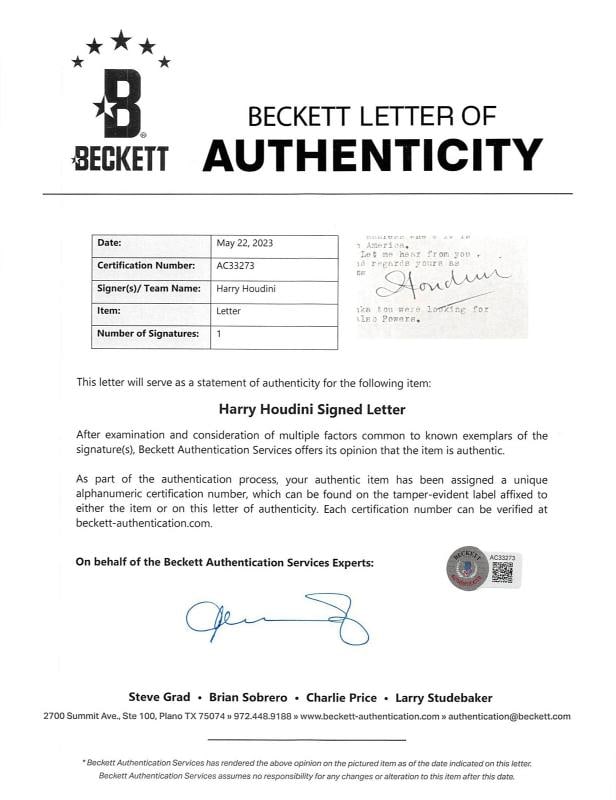 Harry Houdini Signed 5.5x8.5 Letter Dated 5/19/1918 (BECKETT LOA) - 9