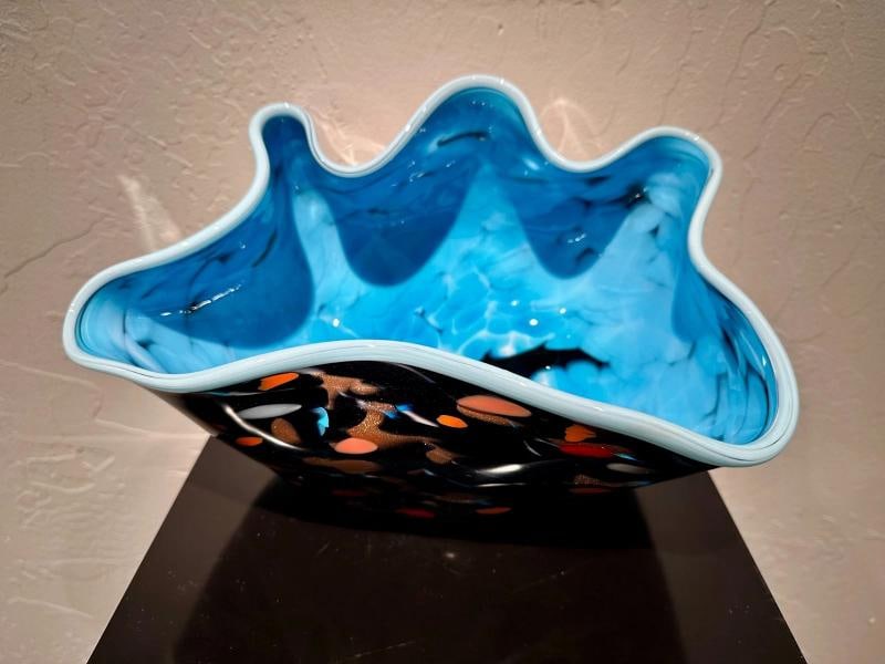 Dan LaChaussee Signed Hand Blown Glass Bowl~(6"H x 12"L x 9"W) - 6