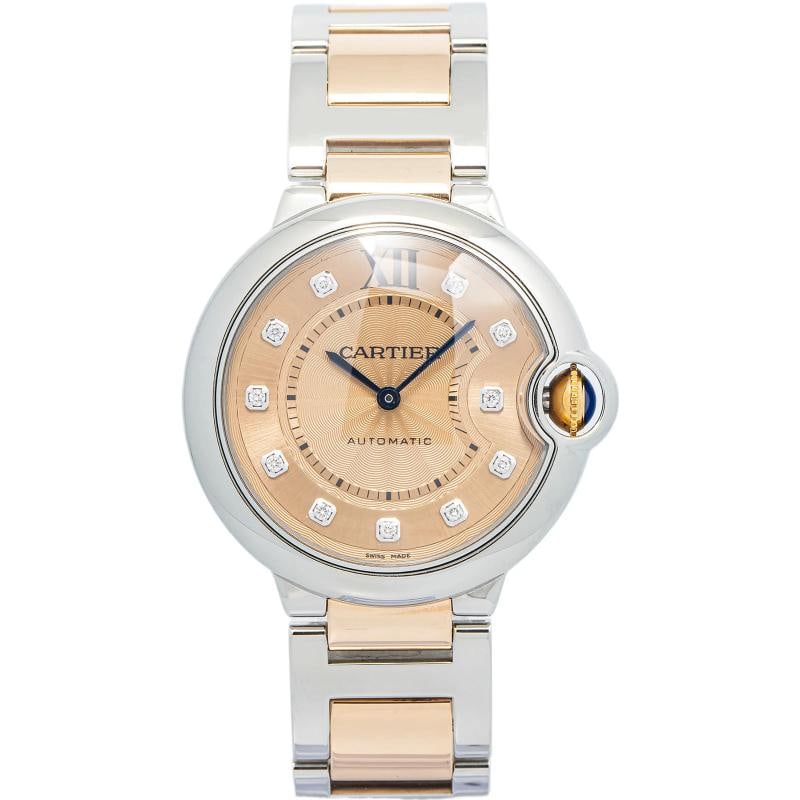 Cartier Ballon Bleu WE902054 18k RG Two Tone Salmon Diamond Dial Auto Women 33mm: Case Size 33mm Wrist Fit 5.5 inches Box No Papers No Condition ¢‚¬€ Used - Like New Full Specifications Brand Cartier Customized No Serial # 328xxxxxxxxx Gender Women