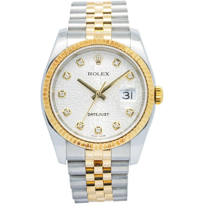 Rolex Datejust 116233 Jubilee 18k TwoTone Factory Silver Diamond Dial Watch 36mm (1 of 6)