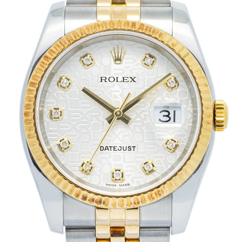 Rolex Datejust 116233 Jubilee 18k TwoTone Factory Silver Diamond Dial Watch 36mm - 2