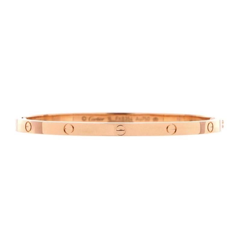 Cartier Love Bracelet 18K Rose Gold Small: Measurements: Circumference: 6.20 ", Width: 3.55 mm . Condition: Pre-owned - Good,Brand: Cartier,Main Stone: Unknown,Metal: 18K Rose Gold,Metal Purity: 18K,Style: Bracelet,Type: Bracelet,Color: Rose