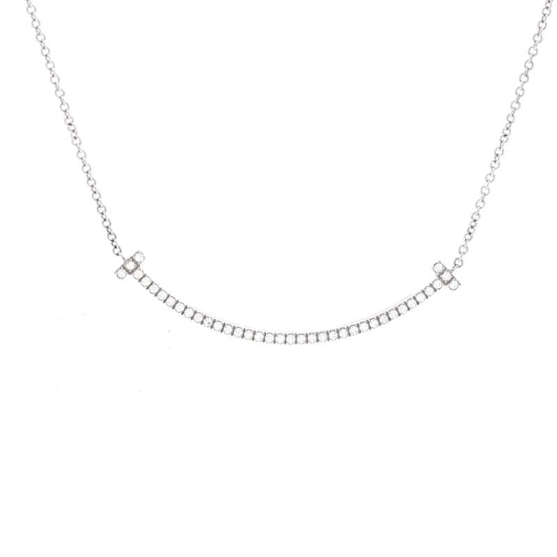 Tiffany & Co. T Smile Pendant Necklace 18K White Gold with Diamonds Small: Measurements: Length: 15.75 ", Pendant Length: 9.40 mm, Pendant Width: 37.20 mm . Condition: Pre-owned - Good,Brand: Tiffany & Co.,Main Stone: Diamond,Metal: 18K White Gold,Metal Purity: 18K,Style: