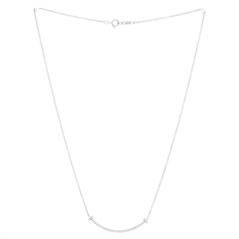Tiffany & Co. T Smile Pendant Necklace 18K White Gold with Diamonds Small - 3