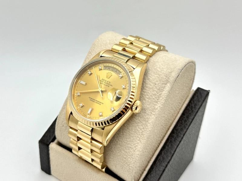 Rolex Day Date President 18238 Diamond Dial Double Quickset 18K Gold Box Papers - 5