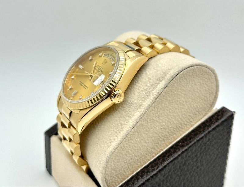 Rolex Day Date President 18238 Diamond Dial Double Quickset 18K Gold Box Papers - 6
