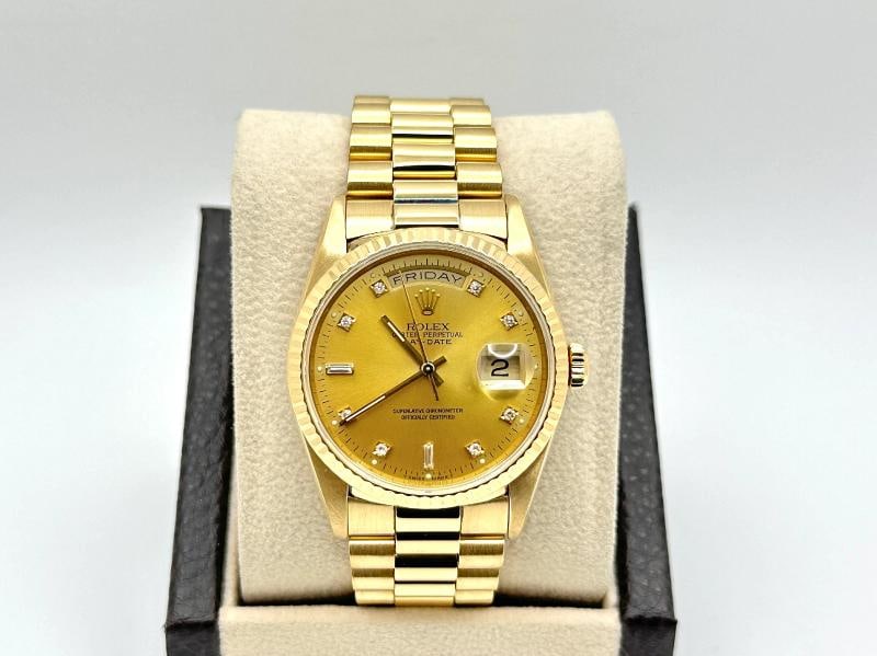 Rolex Day Date President 18238 Diamond Dial Double Quickset 18K Gold Box Papers - 7