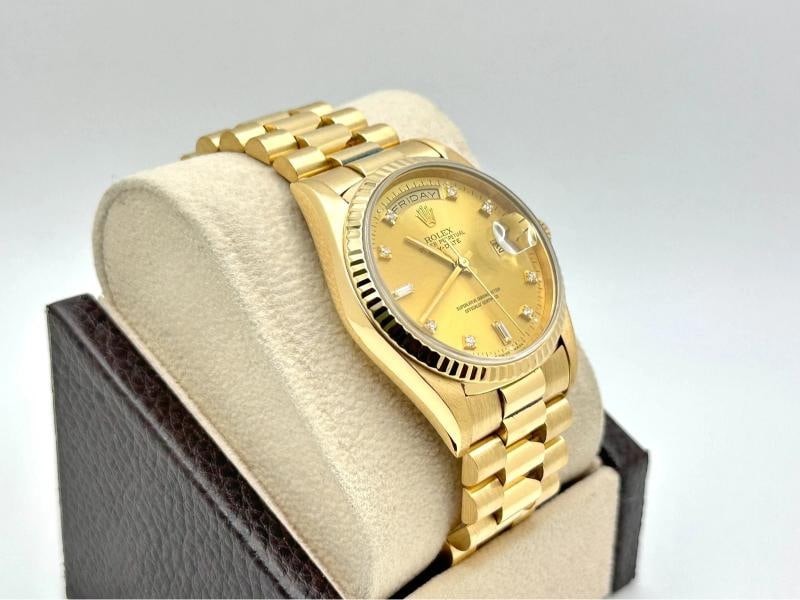 Rolex Day Date President 18238 Diamond Dial Double Quickset 18K Gold Box Papers - 8