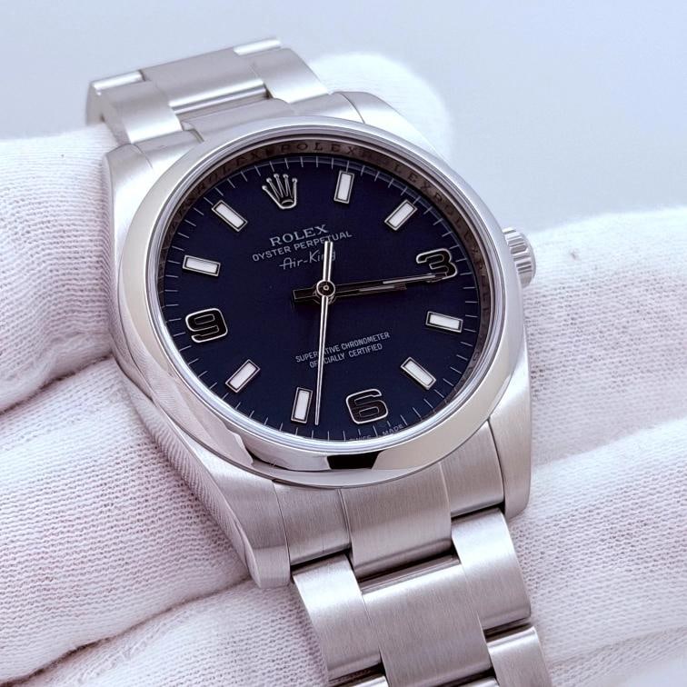 Rolex Oyster Perpetual Air King 114200 34mm Blue Dial Stainless Steel Box Papers - 11