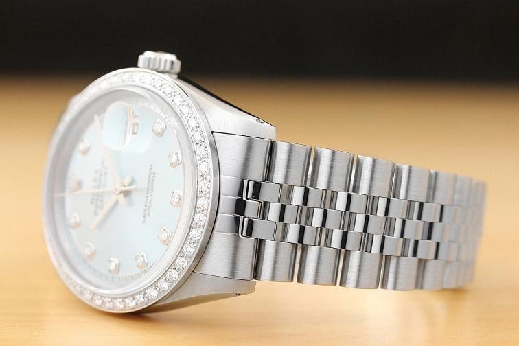 MENS ROLEX DATEJUST ICE BLUE 18K WHITE GOLD DIAMOND & STAINLESS STEEL WATCH - 4