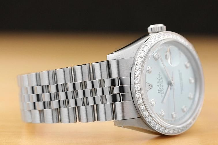 MENS ROLEX DATEJUST ICE BLUE 18K WHITE GOLD DIAMOND & STAINLESS STEEL WATCH - 6