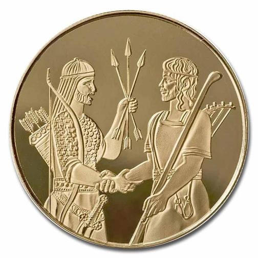 2024 Israel Proof Gold 10 Sheqalim David and Jonathan: Brand: Not Specified,MPN: 315847,Year: 2024,Fineness: 0.917,Denomination: 10 Shekels,Country/Region of Manufacture: Israel,Circulated/Uncirculated: Circulated,Certification: Uncertified 
