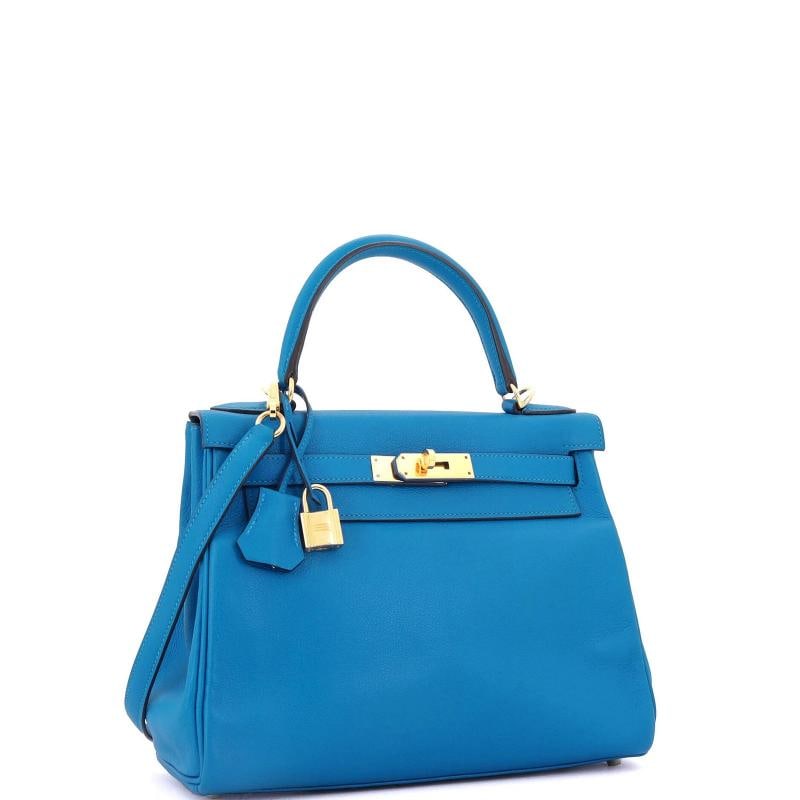 Hermes Kelly Handbag Blue Evercolor with Gold Hardware 28 - 2