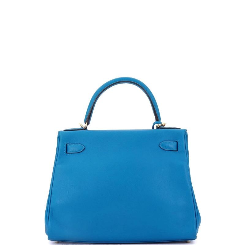 Hermes Kelly Handbag Blue Evercolor with Gold Hardware 28 - 3
