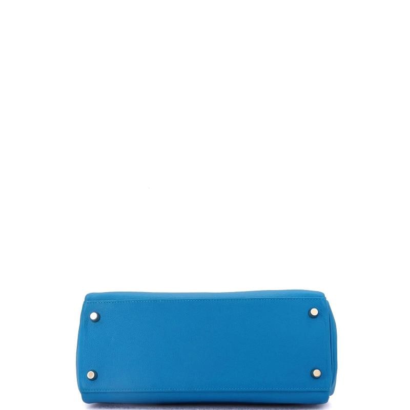 Hermes Kelly Handbag Blue Evercolor with Gold Hardware 28 - 4