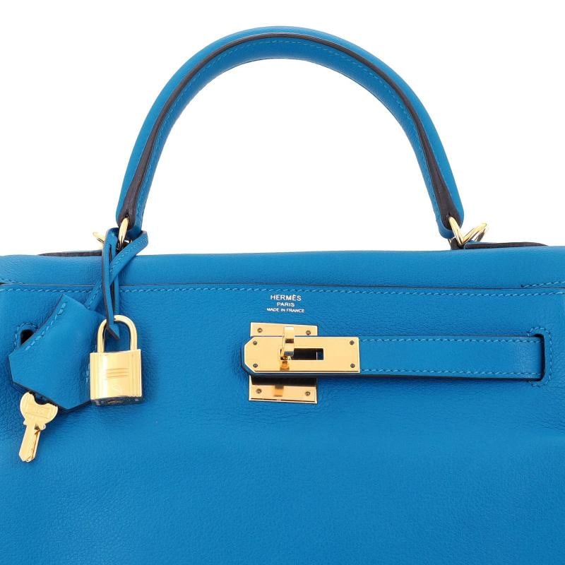 Hermes Kelly Handbag Blue Evercolor with Gold Hardware 28 - 6