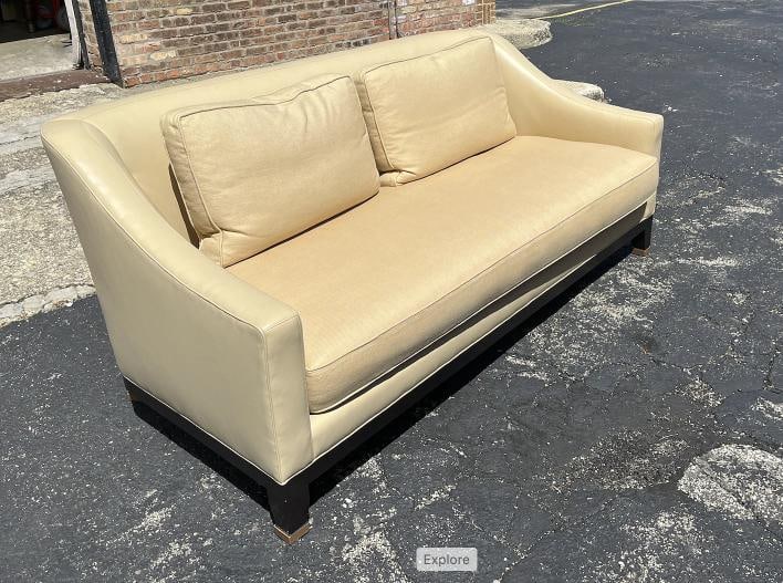 Baker Furniture Laura Kirar 'NEUE" Loveseat in Leather and Linen - 4