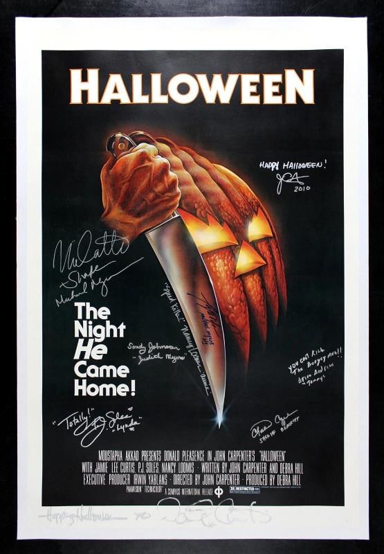HALLOWEEN ORIGINAL 27"x41" MOVIE POSTER CAST SIGNED BLUE RATING 1978 (1 of 2)
