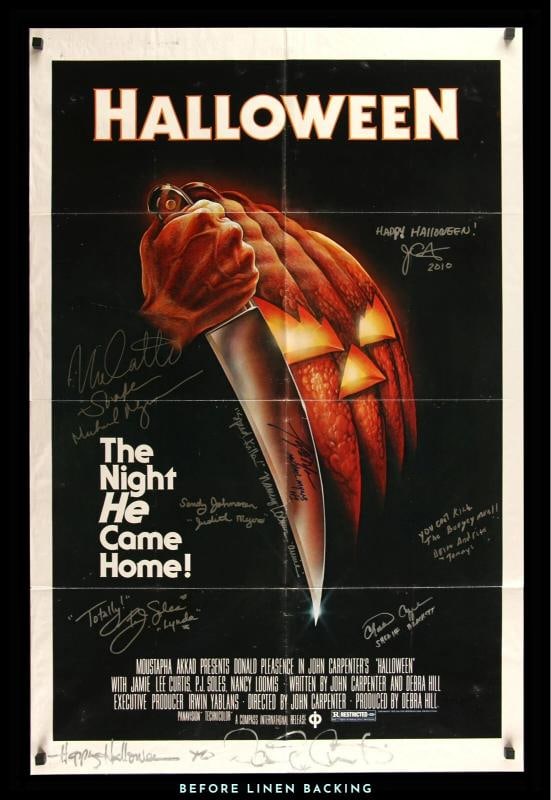 HALLOWEEN ORIGINAL 27"x41" MOVIE POSTER CAST SIGNED BLUE RATING 1978 - 2