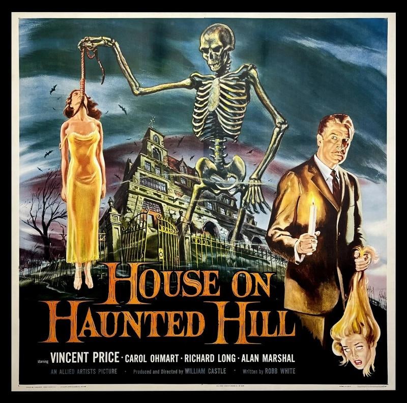 HOUSE ON HAUNTED HILL HUGE 81"x81" SIX SHEET HORROR MOVIE POSTER 1959: Industry: Movies,Object Type: Poster,Original/Reproduction: Original,Country of Origin: United States 