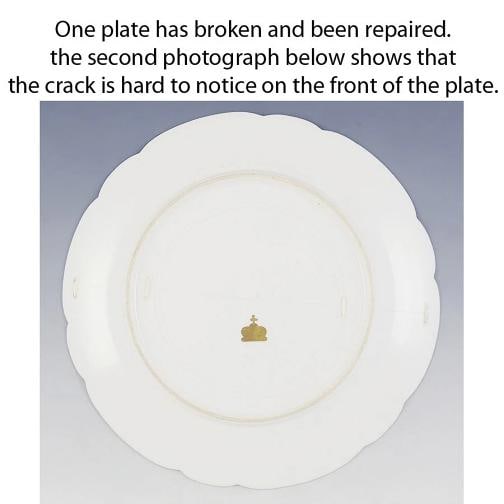 Fine ANTQ Set 12 Royal European Gilded Beaded Dinner Plates Floral Blue White - 7