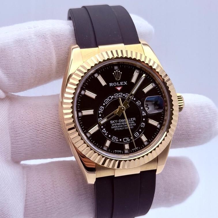 Rolex Sky Dweller 326238 42mm Black Dial 18K Yellow Gold Oysterflex Box Papers - 2