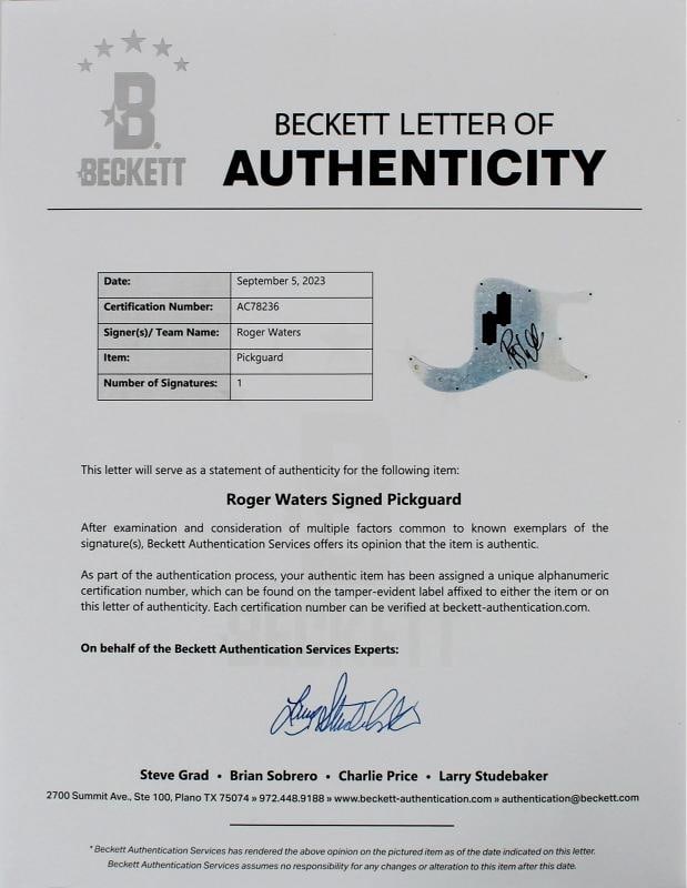 Roger Waters Pink Floyd Signed Black Fender Squier Bass Guitar (BECKETT LOA) - 5