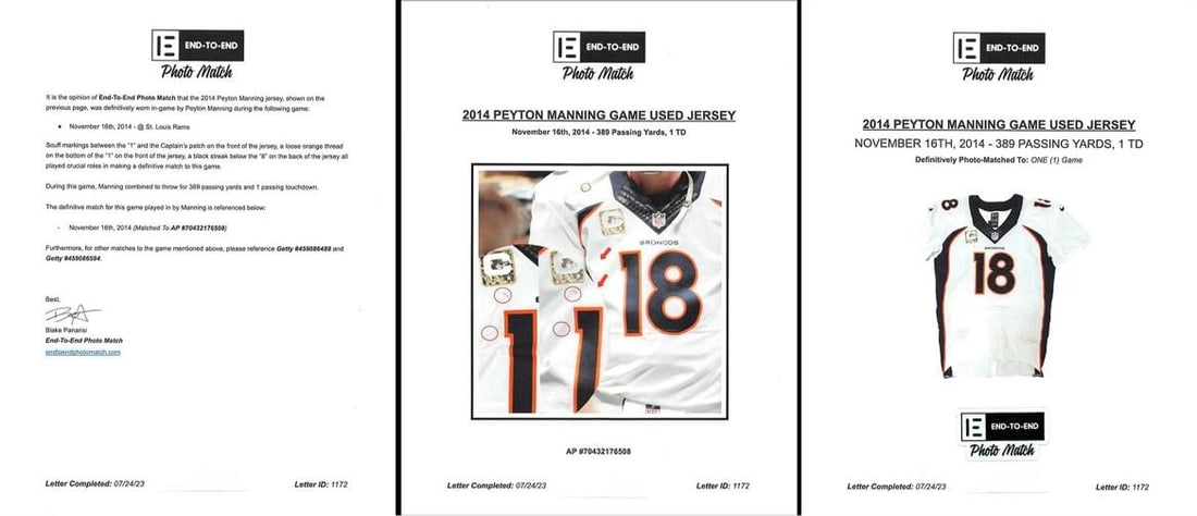Broncos Peyton Manning 2014 Game Used Signed Nike Jersey Photomatched & Fanatics - 10