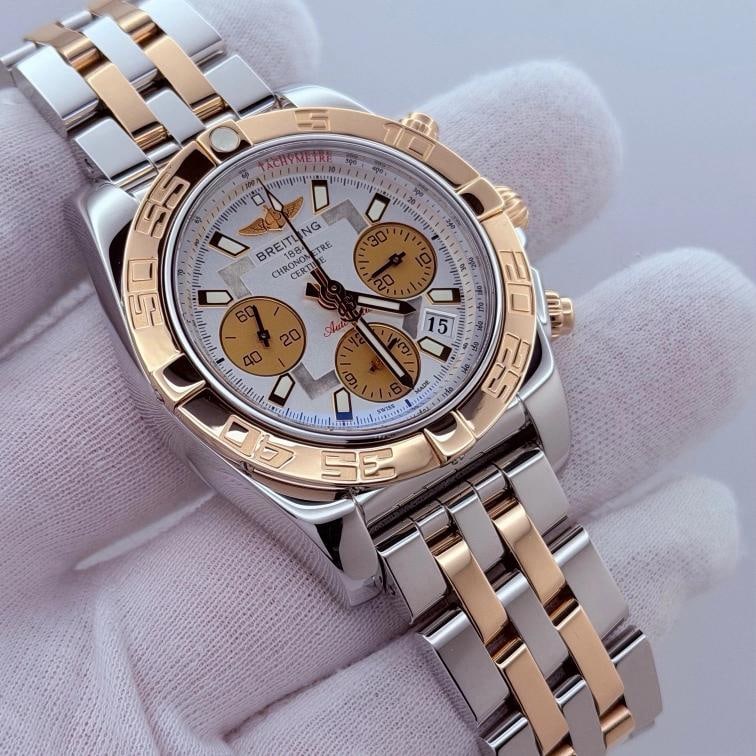 Breitling Chronomat 41 CB014012 Silver Dial 18K Rose Gold Steel Box Papers - 2