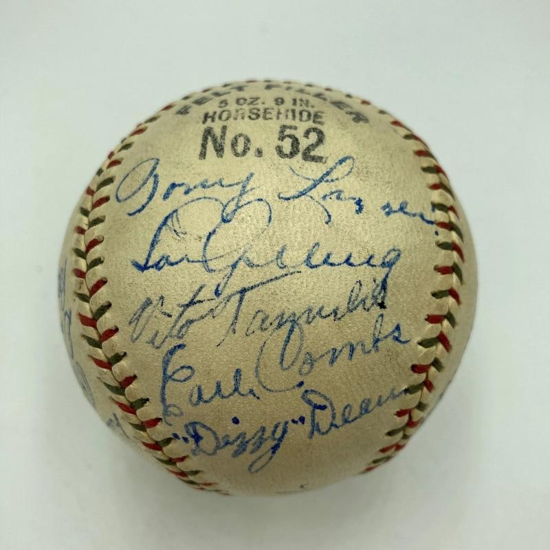 Beautiful Babe Ruth & Lou Gehrig Hall Of Fame Multi Signed Baseball PSA DNA: signed by fifteen baseball greats circa 1934. In fact many were members of the 1934 American League All-Star squad. Hall of Famers include Babe Ruth (sweet spot), Lou Gehrig, Tony Lazzeri, Earle